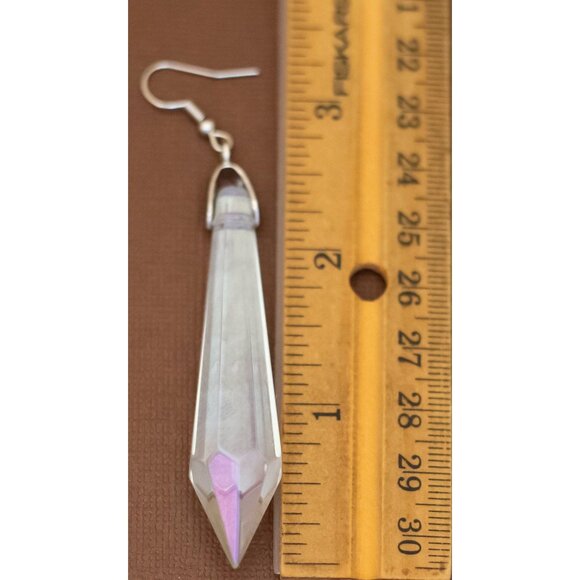 Vintage Glass Diamond Gem Shard Heavy Dangle Earrings - U25 - Picture 3 of 3